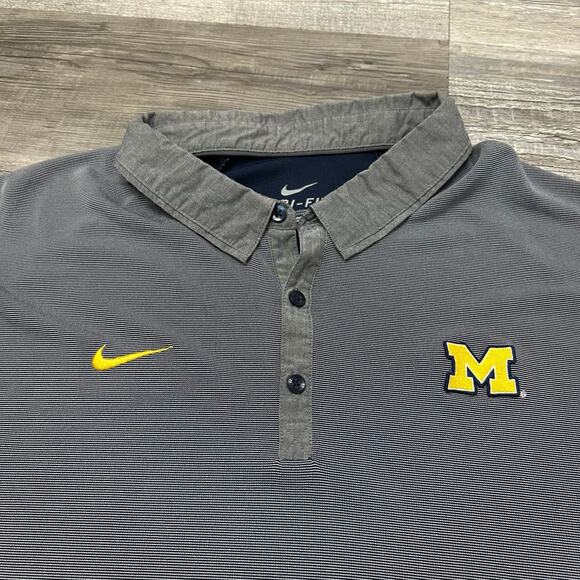 Nike Dri Fit Michigan Wolverines Gray Mens 3XL Micro Striped Athletic Polo Shirt - Picture 1 of 10